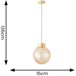 ValueLights Chessy Brushed Gold Ribbed Glass Ceiling Pendant Light - thumbnail 4