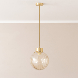 ValueLights Chessy Brushed Gold Ribbed Glass Ceiling Pendant Light - thumbnail 3