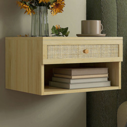 Portland Single Drawer Rattan Floating Bedside Table Set of 2