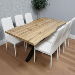Portland White Faux Leather Padded 6 Seater Dining Set - thumbnail 1