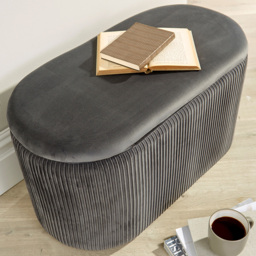 Home Source Aurora Grey Velvet Lift Top Storage Ottoman