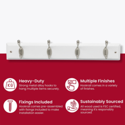 Headbourne White and Satin Nickel 4 Hook Coat Rail - thumbnail 4