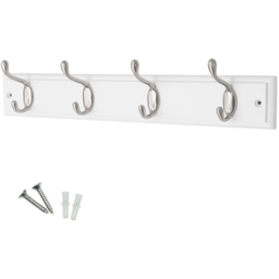Headbourne White and Satin Nickel 4 Hook Coat Rail - thumbnail 1