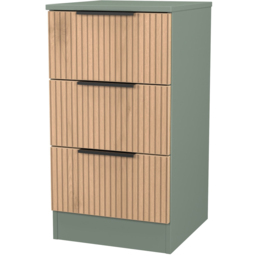 Crowndale Java Slatt Effect and Reed Green 3 Drawer Bedside Cabinet - thumbnail 4