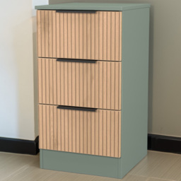 Crowndale Java Slatt Effect and Reed Green 3 Drawer Bedside Cabinet