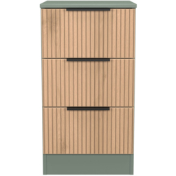 Crowndale Java Slatt Effect and Reed Green 3 Drawer Bedside Cabinet - thumbnail 2