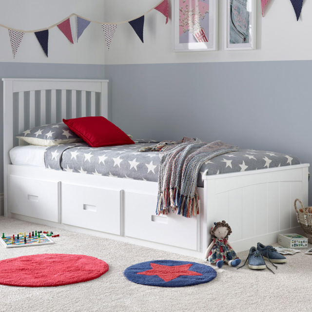 Bedmaster Quest White 3 Drawer Wooden Bed with Spring Mattress - image 1