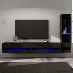 GFW Galicia 6 Shelf Black Compact Wall Mounted LED Media Set