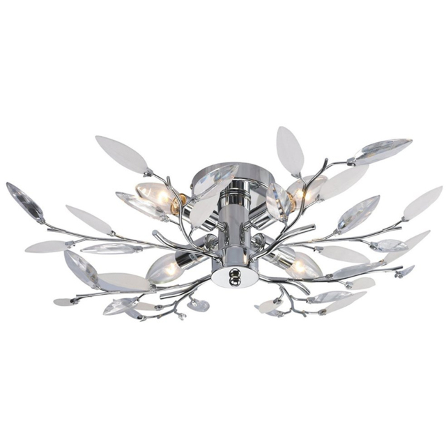Happy Homewares Birch Semi Flush Ceiling Light Fitting with Clear and White Leaves - image 1