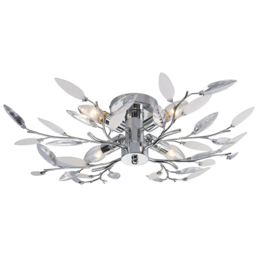 Happy Homewares Birch Semi Flush Ceiling Light Fitting with Clear and White Leaves