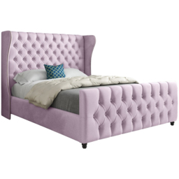 Donati Pink Super King Size Velvet Upholstered Bed Frame with Straight Curved Top Headboard - thumbnail 2