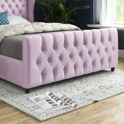 Donati Pink Super King Size Velvet Upholstered Bed Frame with Straight Curved Top Headboard - thumbnail 4