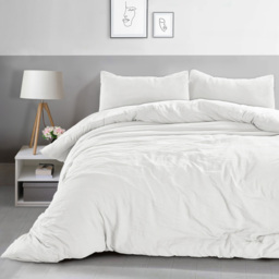 Velosso Washed Linen Look White Single Duvet and Pillowcase Set