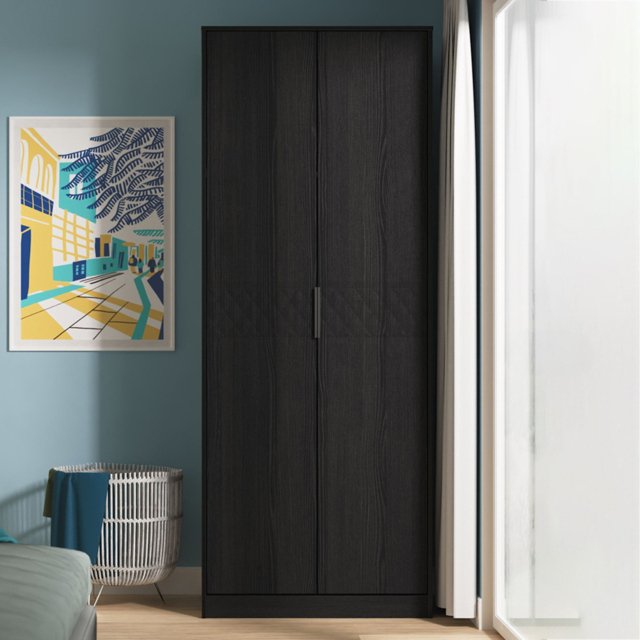 Crowndale Harlequin 2 Door Black Ash Tall Wardrobe Ready Assembled - image 1