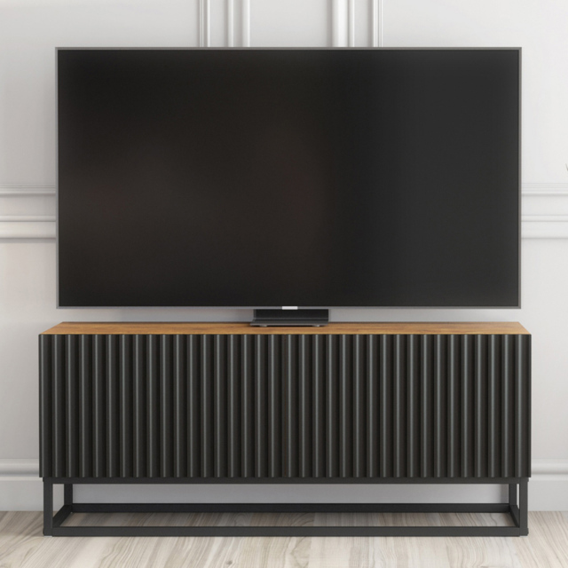 Creative Furniture Ripple Dark Oak and Black Single Fluted Door TV Unit - image 1