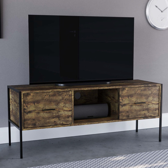 Vida Designs Brooklyn 2 Drawer Single Shelf Dark Wood Industrial TV Unit - image 1