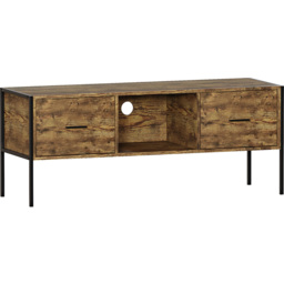 Vida Designs Brooklyn 2 Drawer Single Shelf Dark Wood Industrial TV Unit - thumbnail 2