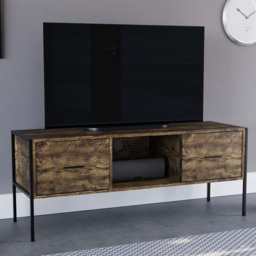 VIDA DESIGNS Brooklyn 2 Drawer Single Shelf Dark Wood Industrial TV Unit