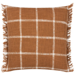 Yard Beni Ginger and Natural Check Fringed Cushion