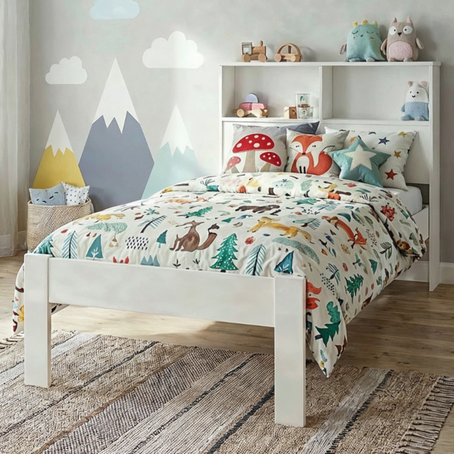 Noa and Nani Joni Single Classic White Bed with Bookcase Headboard