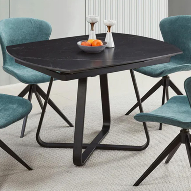 DS Living Arden 6 Seater Black and Grey Intertwined Stone Rotating and Extendable Dining Table - image 1