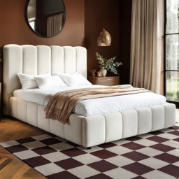 SOLACE+CO Emilie Cream King Size Boucle Ribbed Ottoman Bed