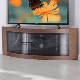 Centurion Supports Pangea 2 Door Black and Walnut Beam-Thru Remote Friendly Corner TV Unit