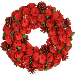 Dibor Traditional Red Rose Artificial Christmas Wreath with Pinecones and Berries 35cm - thumbnail 1