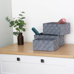 JVL Vichy Rectangular Nylon Storage Basket 3 Pack - thumbnail 2