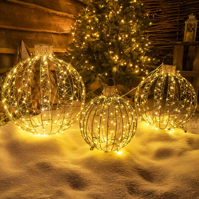 The Christmas Centre 3 Piece 360 Warm White LED Gold Light Up Ball Set Decoration - image 1