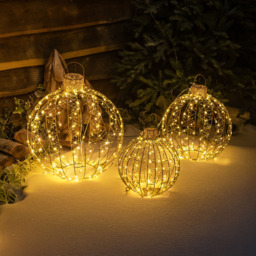 The Christmas Centre 3 Piece 360 Warm White LED Gold Light Up Ball Set Decoration - thumbnail 4