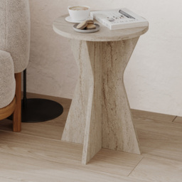 Decortie Lisa Travertine Geometric Pedestal Base Round Side Table