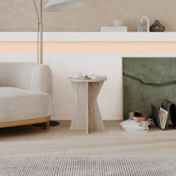 Decortie Lisa Travertine Geometric Pedestal Base Round Side Table - thumbnail 3
