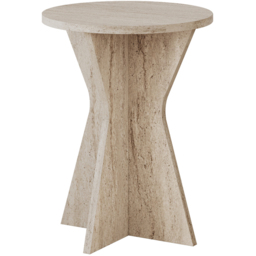 Decortie Lisa Travertine Geometric Pedestal Base Round Side Table - thumbnail 2