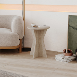 Decortie Lisa Travertine Geometric Pedestal Base Round Side Table - thumbnail 4