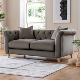 Elsie Chesterfield Mushroom Plush Velvet 2 Seater Sofa