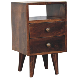 Artisan Furniture California Walnut 2 Drawer Single Shelf Solid Wood Mini Classic Bedside Table - thumbnail 3