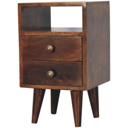 Artisan Furniture California Walnut 2 Drawer Single Shelf Solid Wood Mini Classic Bedside Table - thumbnail 4