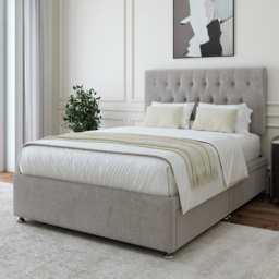 Bedmaster King Size Seal Grey Naples Linen 4 Drawer Divan Base with Lona Headboard
