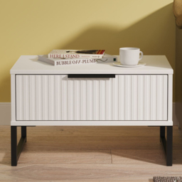 Crowndale Fluted Single Drawer White Matt Wide Side Table Ready Assembled