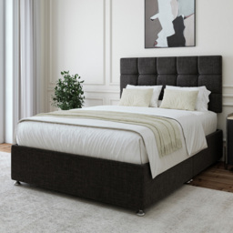 Bedmaster King Size Charcoal Linen Divan Base with Pearl Headboard