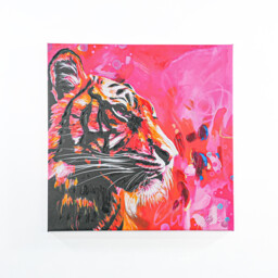 Heylie Morris Vivid Tiger Embellished Pink Canvas 60 x 60cm
