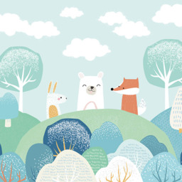 Origin Murals Woodland Friends Blue Wall Mural - thumbnail 2