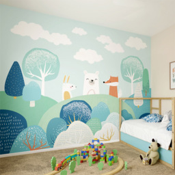 Origin Murals Woodland Friends Blue Wall Mural