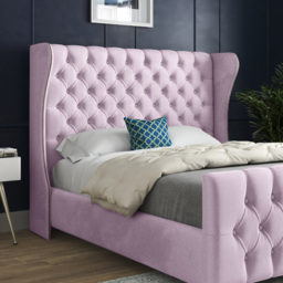 Donati Pink Single Velvet Upholstered Bed Frame with Straight Curved Top Headboard - thumbnail 3