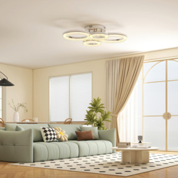 HOMCOM Silver 4 Ring Modern Flush Mount LED Ceiling Light - thumbnail 2
