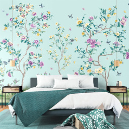 Origin Murals Oriental Flower Tree Blue Wall Mural