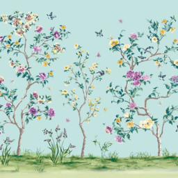 Origin Murals Oriental Flower Tree Blue Wall Mural - thumbnail 2