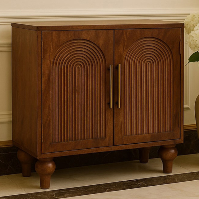 Artisan Furniture Arco Groove Brown 2 Drawer 2 Shelf Solid Wood Sideboard - image 1