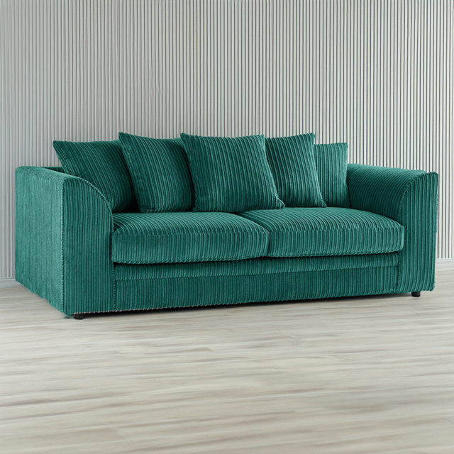 Luxor 3 Seater Teal Jumbo Cord Fabric Sofa Set with Scatter Back - image 1
